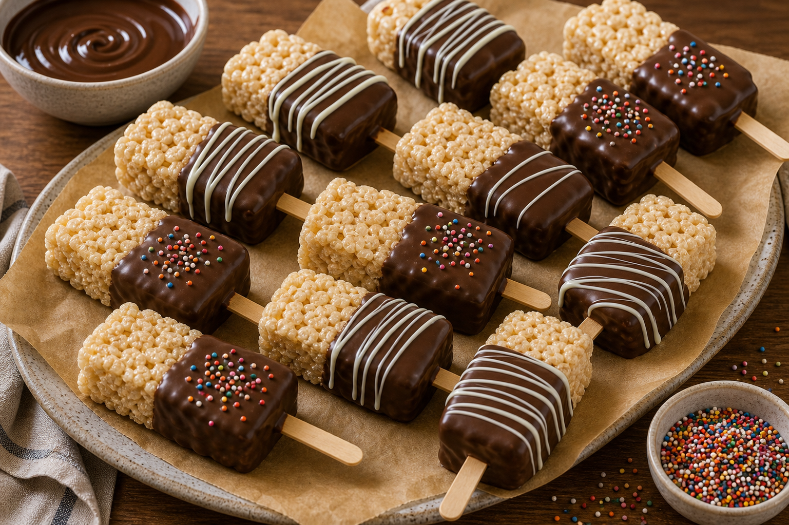 Chocolate-Covered Rice Krispie Pops
