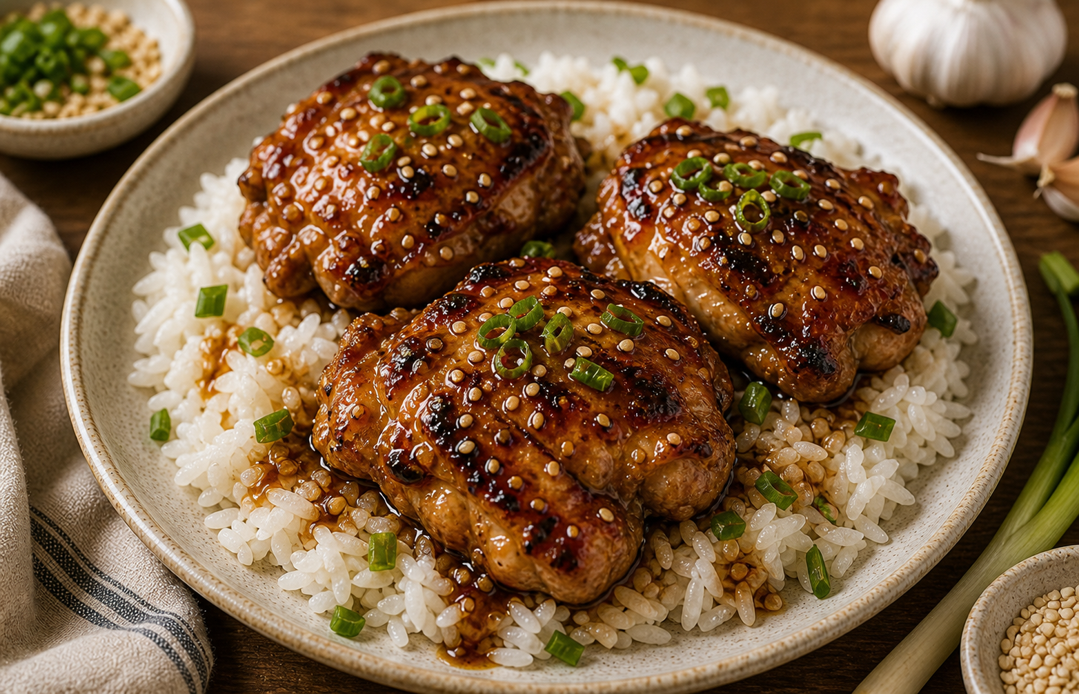 Recipe 3: Honey-Garlic Chicken Thighs with Jasmine Rice