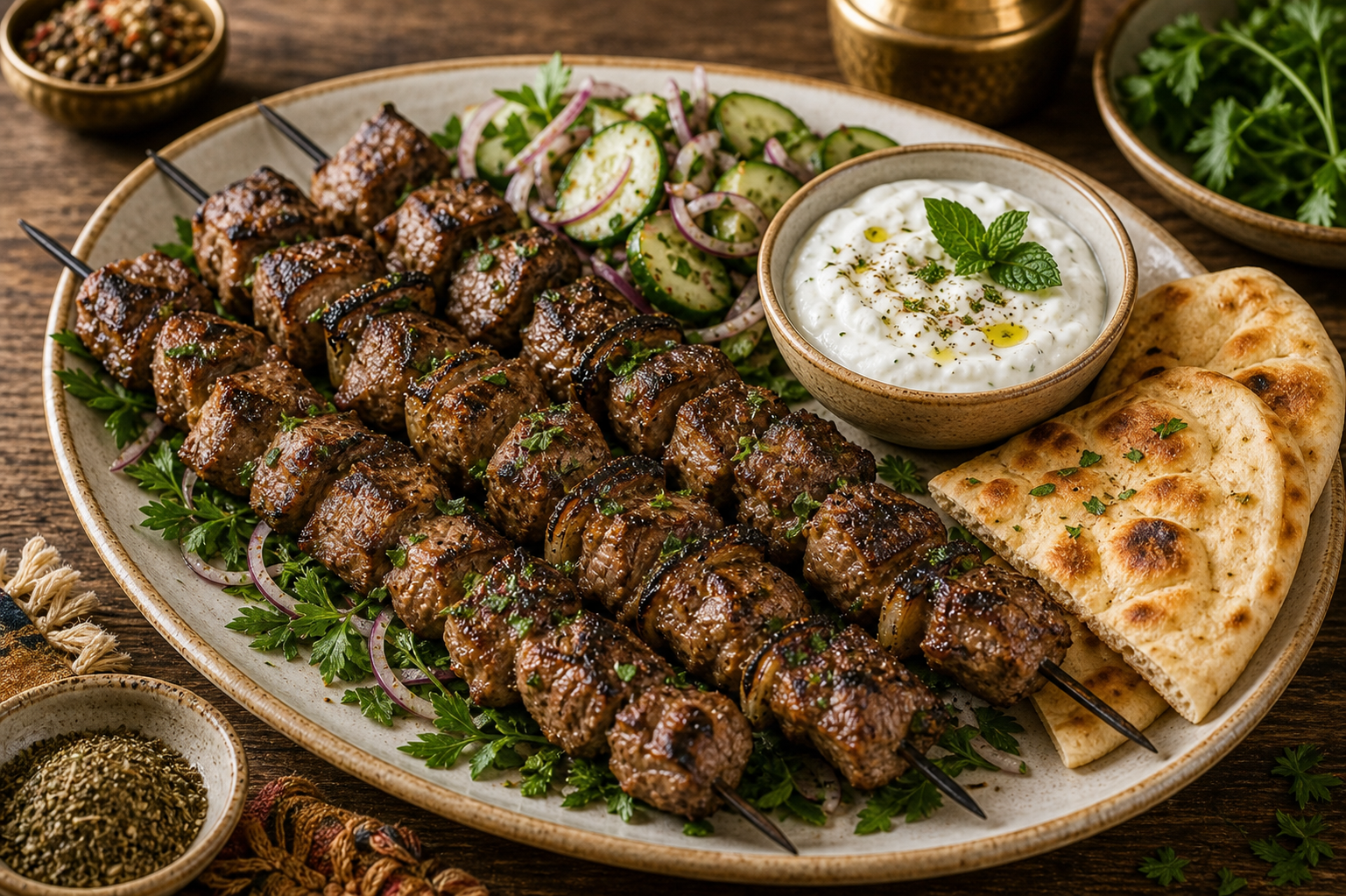 Ottoman Empire (~1500) - Lamb Kebab with Yogurt Sauce